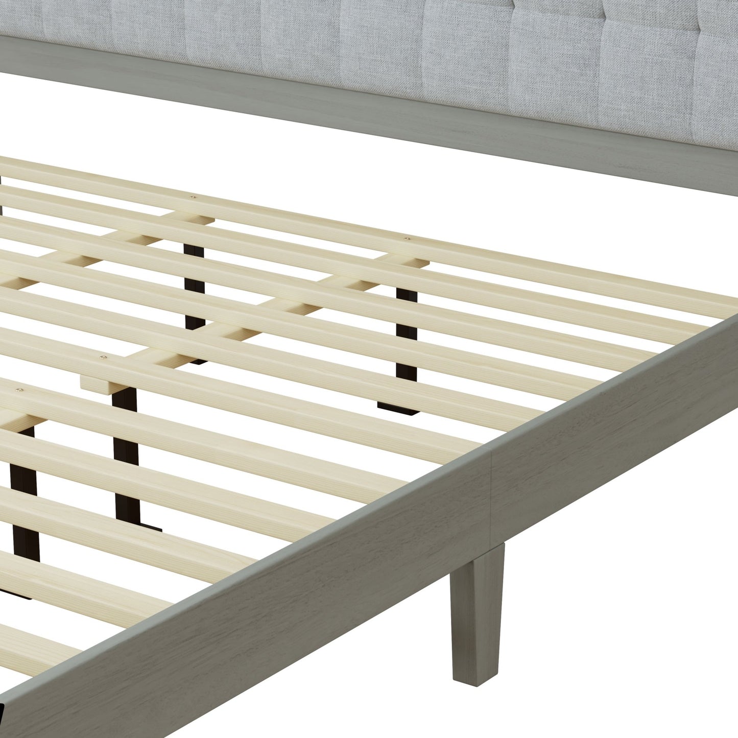 hampton Gray Solid Wood Platform Upholstered Headboard King Bed - Bunk and Bed Co.