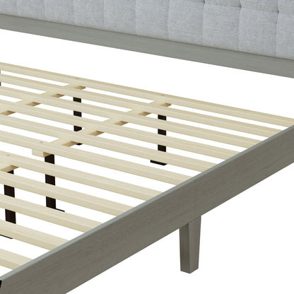 hampton Gray Solid Wood Platform Upholstered Headboard King Bed - Bunk and Bed Co.