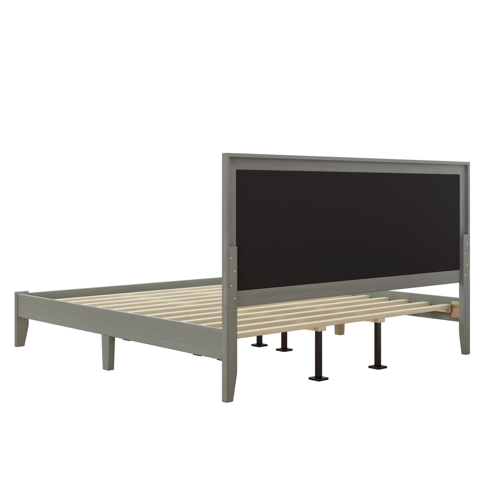 hampton Gray Solid Wood Platform Upholstered Headboard King Bed - Bunk and Bed Co.