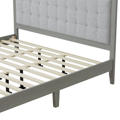 hampton Gray Solid Wood Platform Upholstered Headboard King Bed - Bunk and Bed Co.