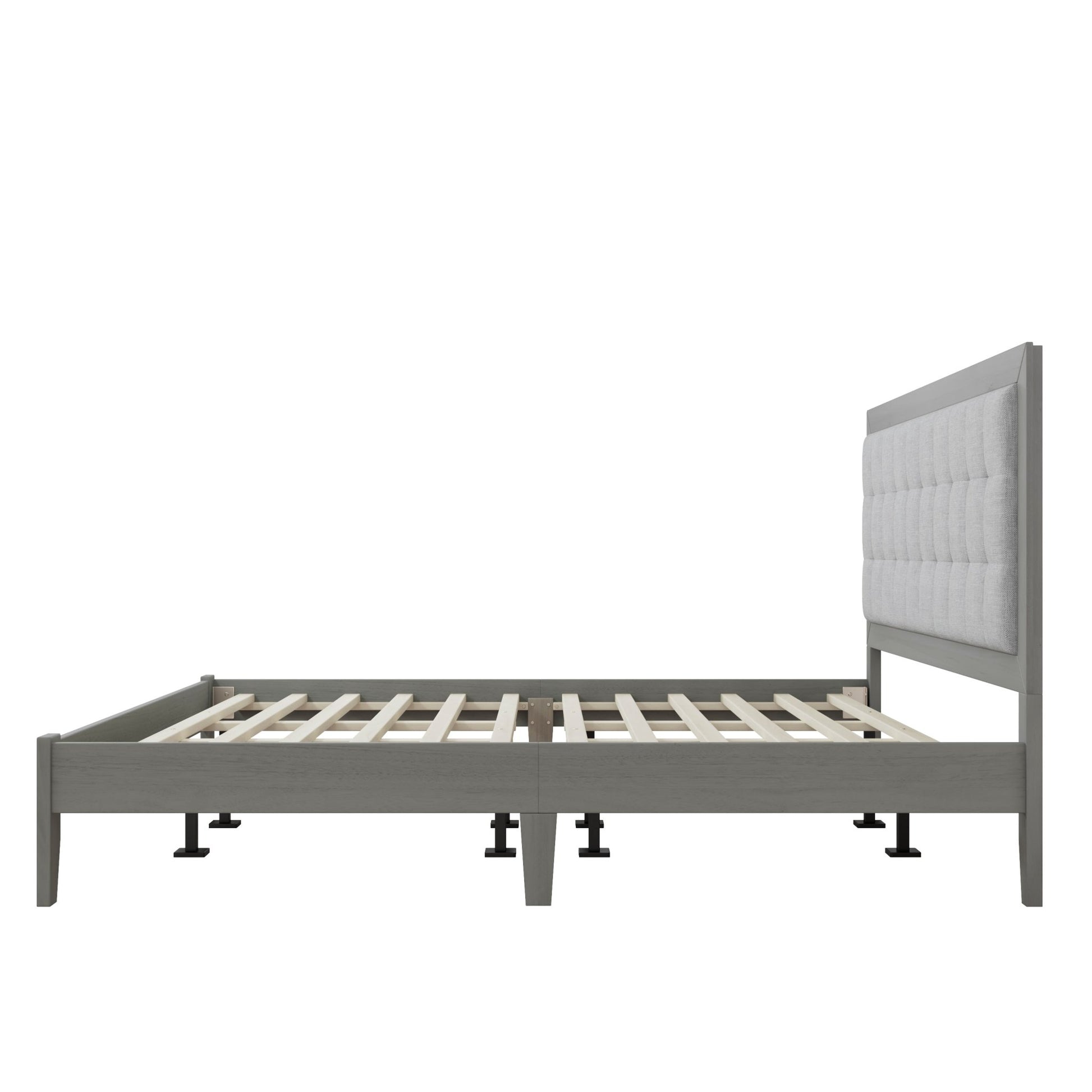 hampton Gray Solid Wood Platform Upholstered Headboard King Bed - Bunk and Bed Co.