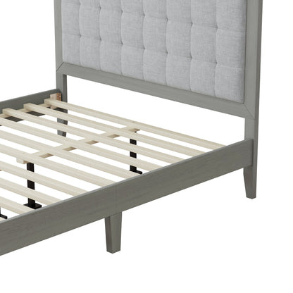 Hampton Gray Solid Wood Upholstered Headboard Queen Bed - Bunk and Bed Co.