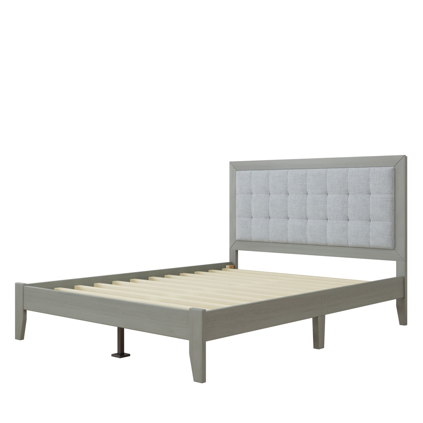 Hampton Gray Solid Wood Upholstered Headboard Queen Bed - Bunk and Bed Co.