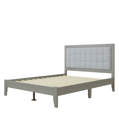 Hampton Gray Solid Wood Upholstered Headboard Queen Bed - Bunk and Bed Co.