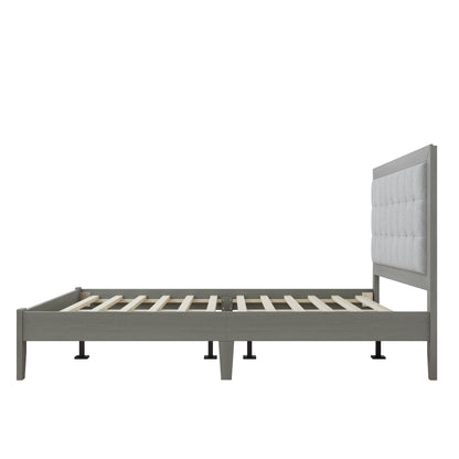Hampton Gray Solid Wood Upholstered Headboard Queen Bed - Bunk and Bed Co.