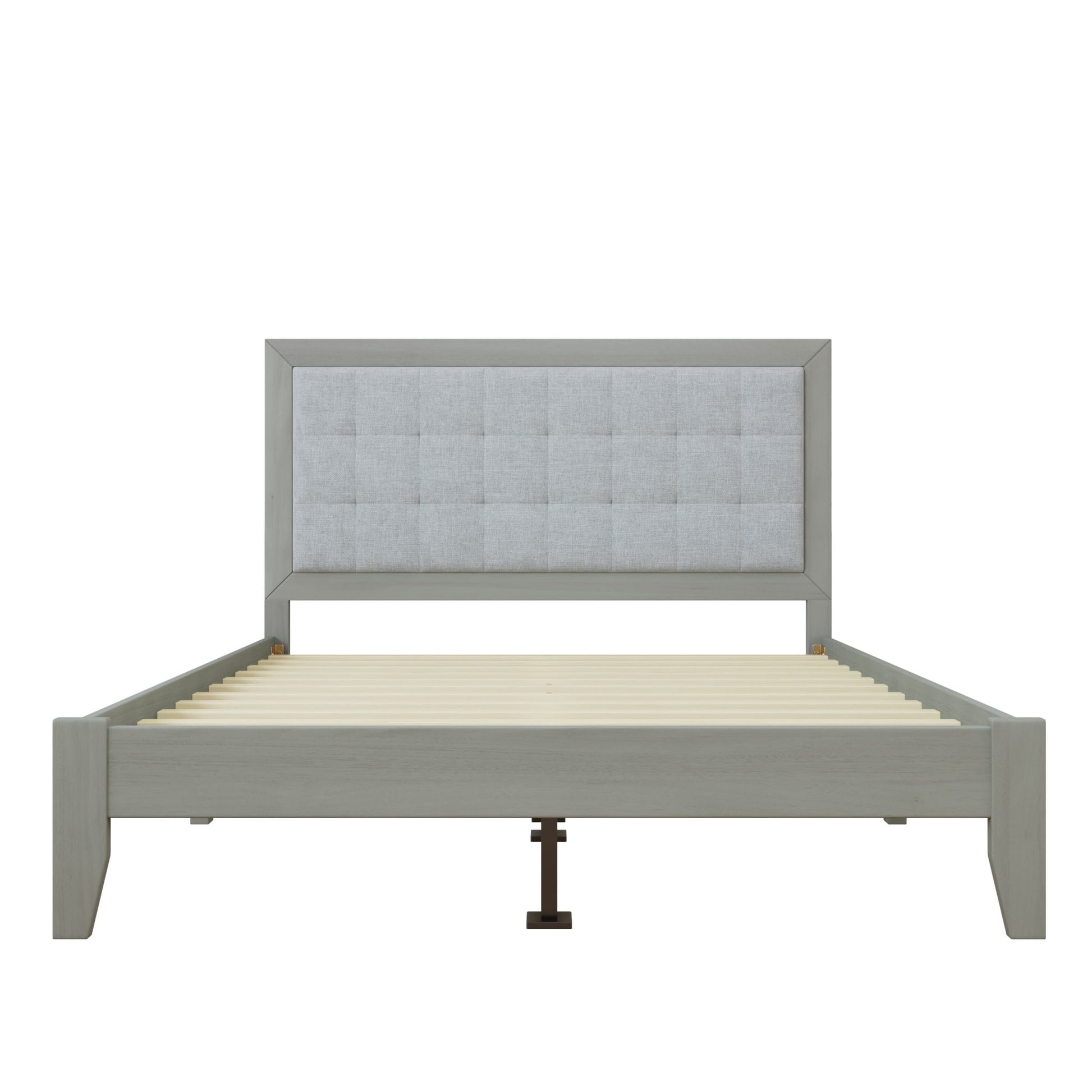 Hampton Gray Solid Wood Upholstered Headboard Queen Bed - Bunk and Bed Co.