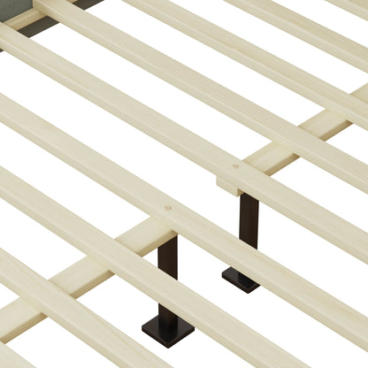 Hampton Gray Solid Wood Upholstered Headboard Queen Bed - Bunk and Bed Co.