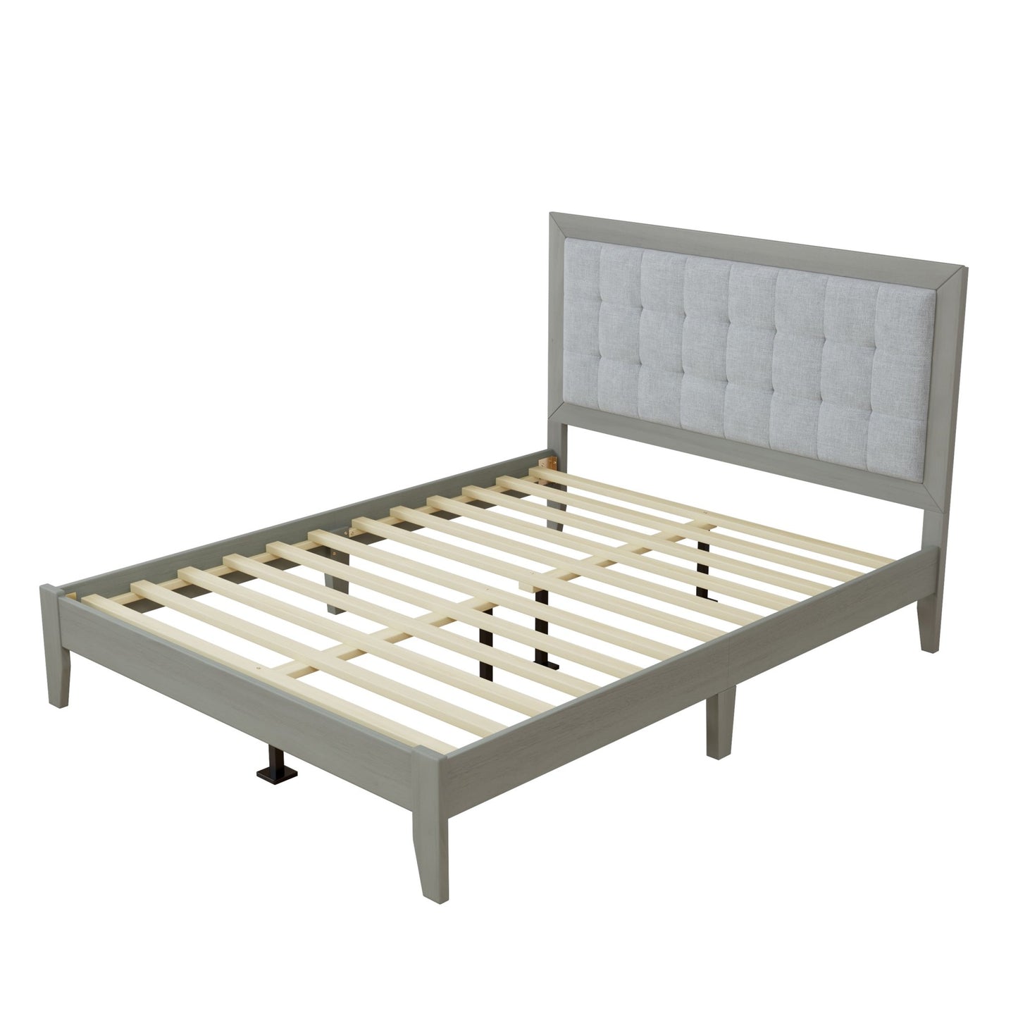 Hampton Gray Solid Wood Upholstered Headboard Queen Bed - Bunk and Bed Co.