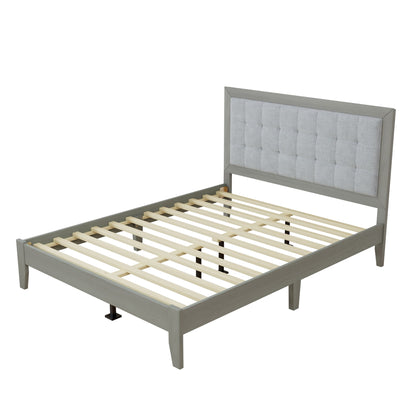 Hampton Gray Solid Wood Upholstered Headboard Queen Bed - Bunk and Bed Co.