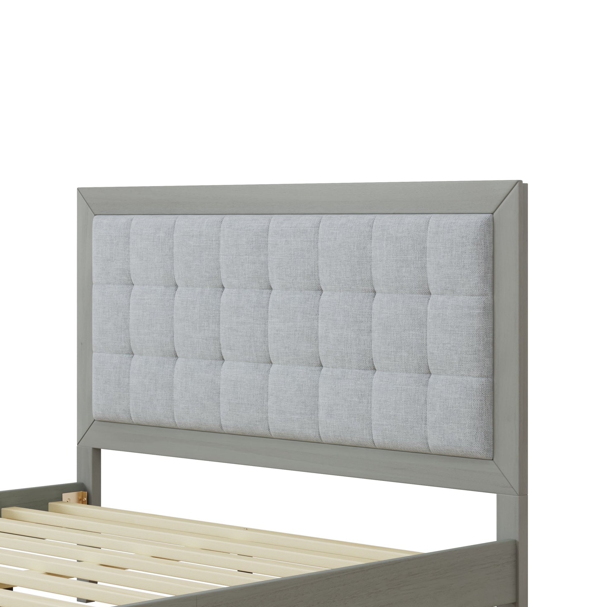 Hampton Gray Solid Wood Upholstered Headboard Queen Bed - Bunk and Bed Co.