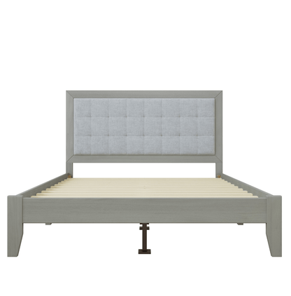 Hampton Gray Solid Wood Upholstered Headboard Queen Bed - Bunk and Bed Co.