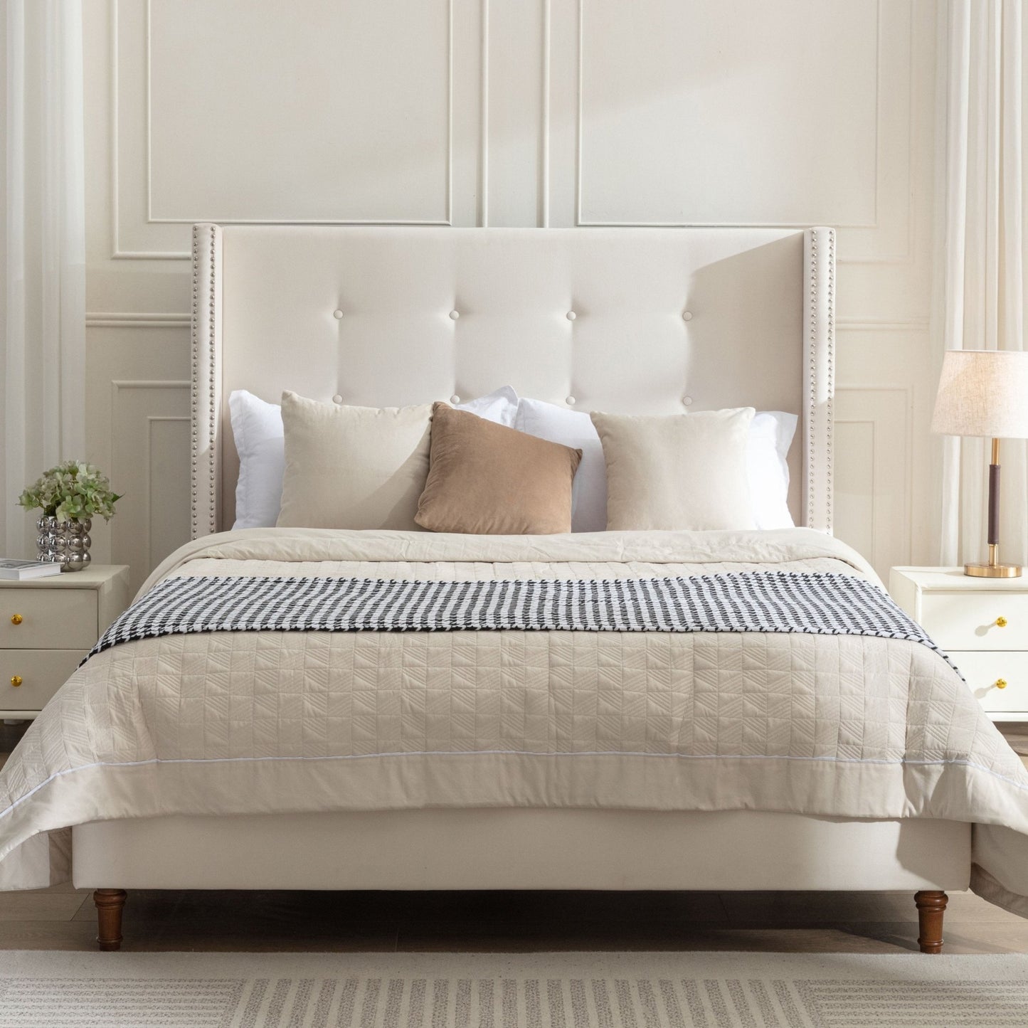 Jonas Upholstered Queen Bed Headborad Ivory - Bunk and Bed Co.