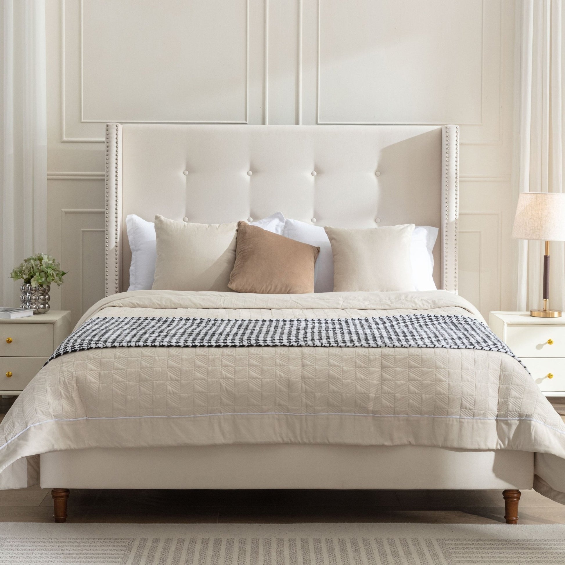 Jonas Upholstered Queen Bed Headborad Ivory - Bunk and Bed Co.