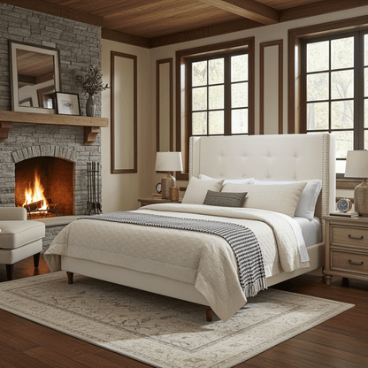 Jonas Upholstered Queen Bed Headborad Ivory - Bunk and Bed Co.