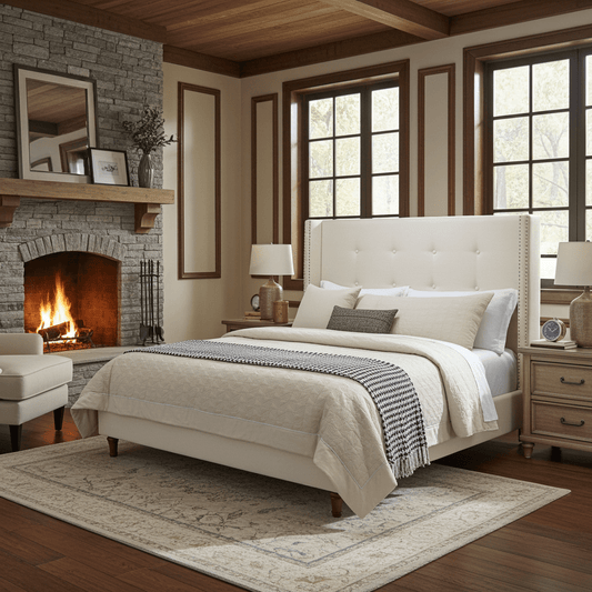 Jonas Upholstered Queen Bed Headborad Ivory - Bunk and Bed Co.