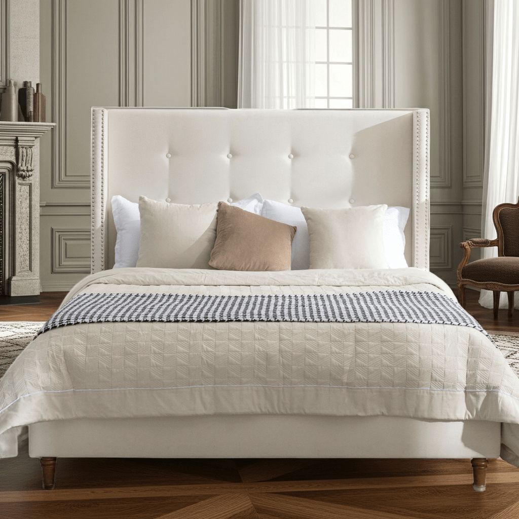 Jonas Upholstered Queen Bed Headborad Ivory - Bunk and Bed Co.