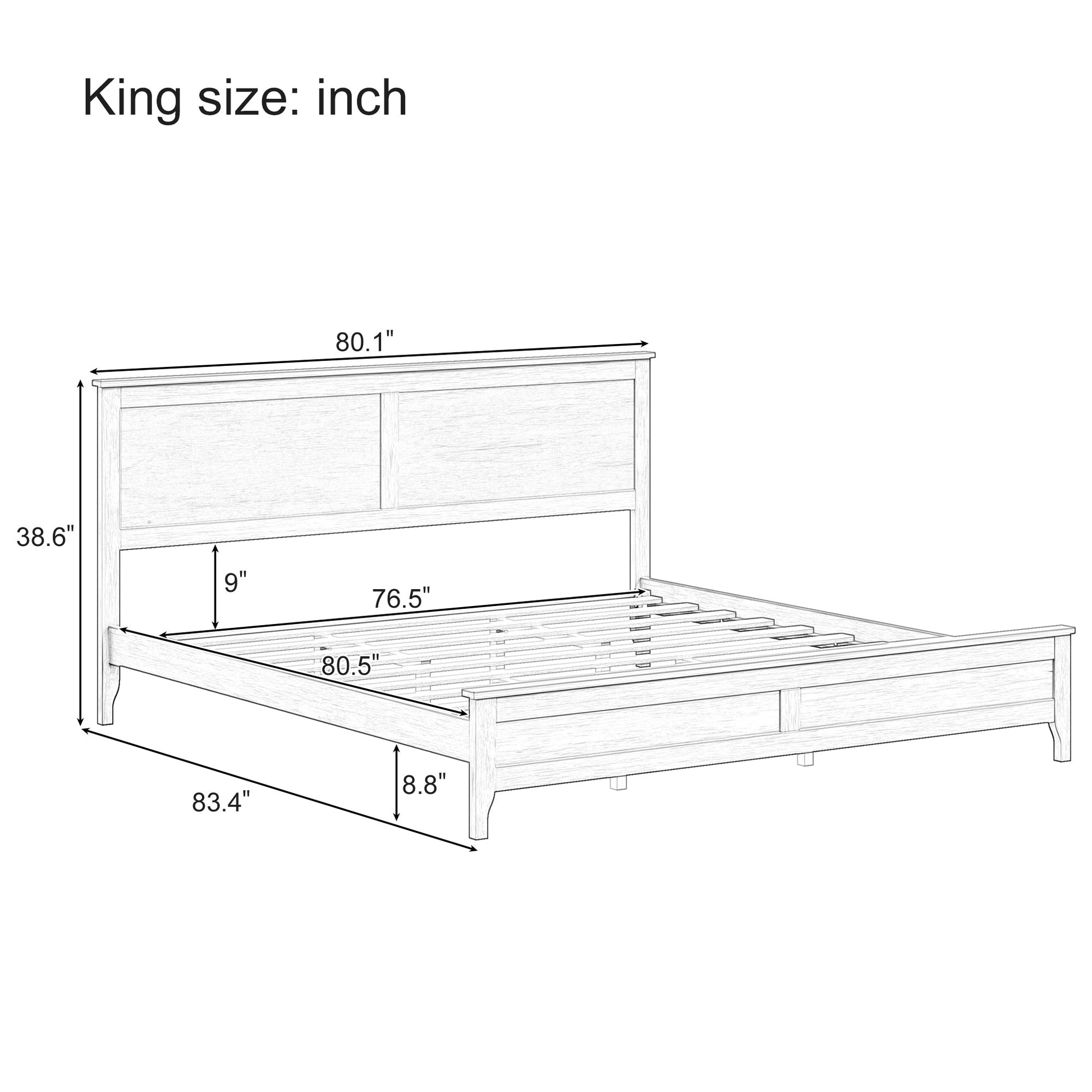 King Bed Frame with Headboard Monica - Bunk and Bed Co.