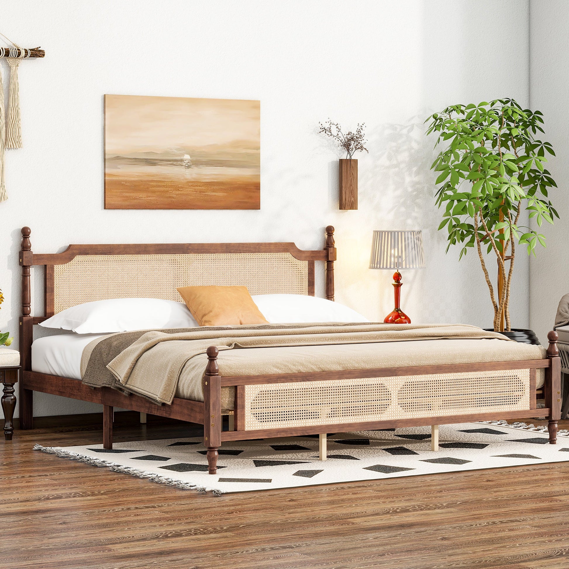 King Bed The Carolina Rattan Walnut - Bunk and Bed Co.
