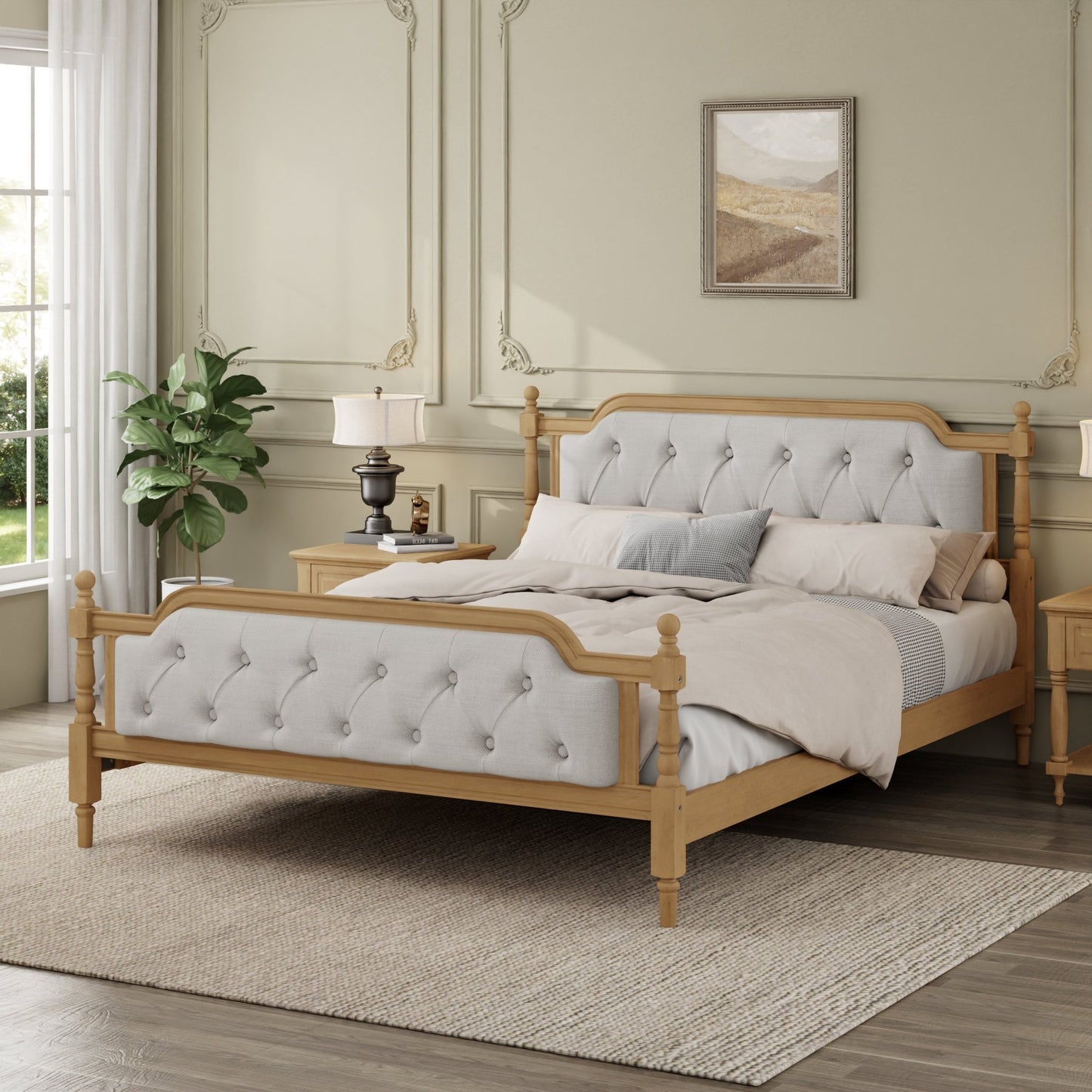 King Bed Versailles Haven Walnut Upholstered Wooden - Bunk and Bed Co.