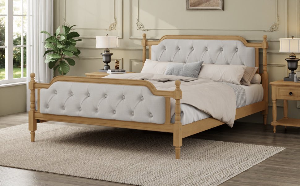 King Bed Versailles Haven Walnut Upholstered Wooden - Bunk and Bed Co.