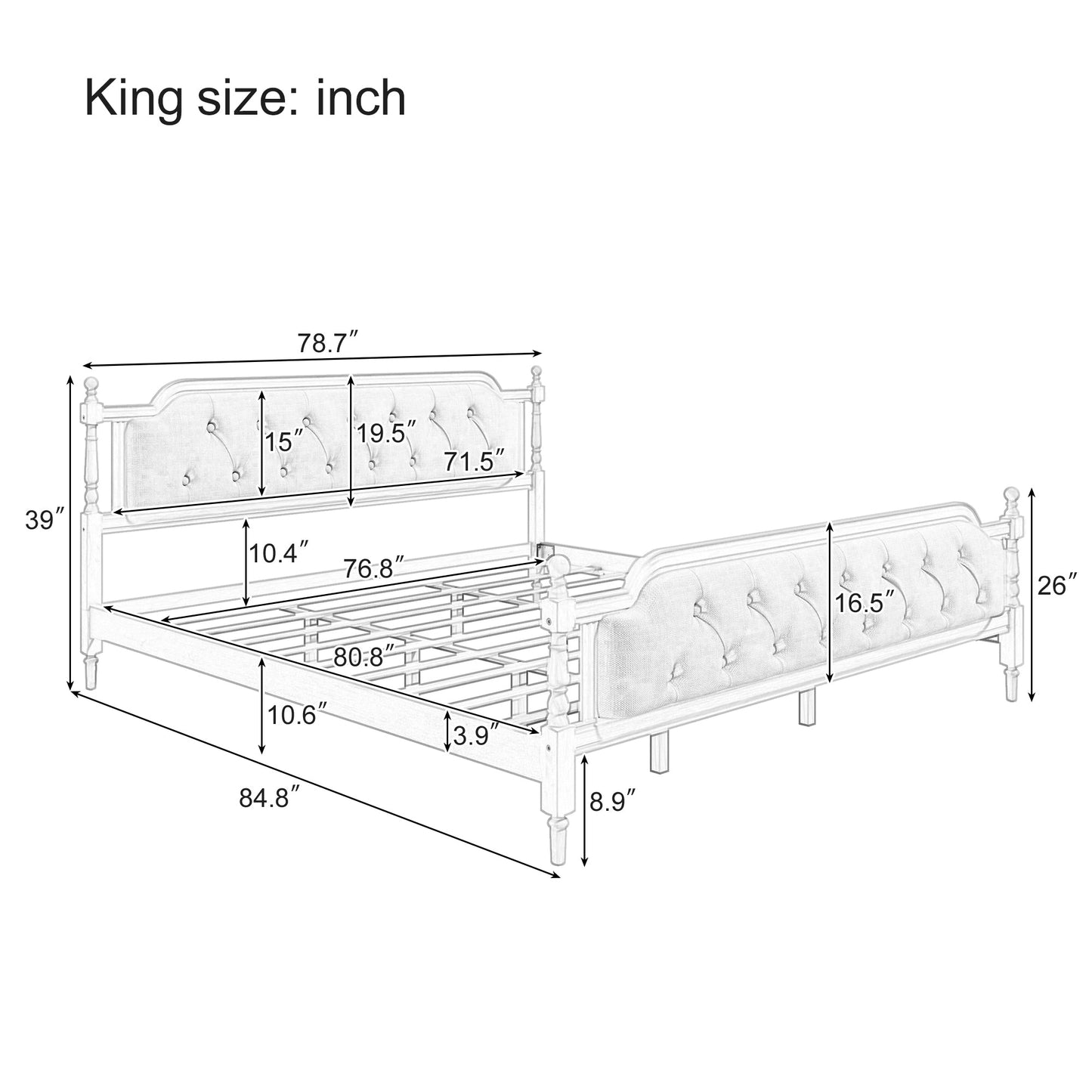 King Bed Versailles Haven Walnut Upholstered Wooden - Bunk and Bed Co.