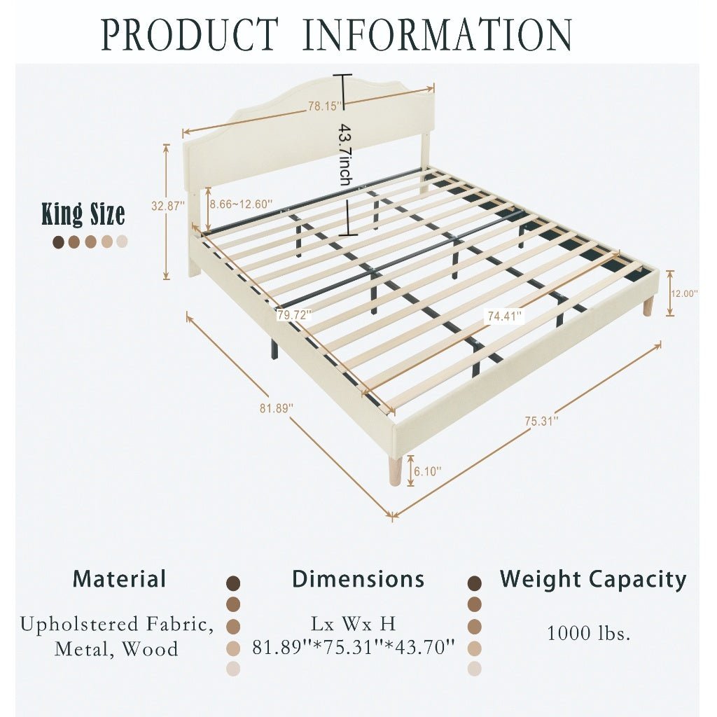 King Size Bed Frame Upholstered Platform Bed Margo - Bunk and Bed Co.