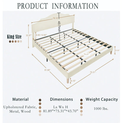King Size Bed Frame Upholstered Platform Bed Margo - Bunk and Bed Co.