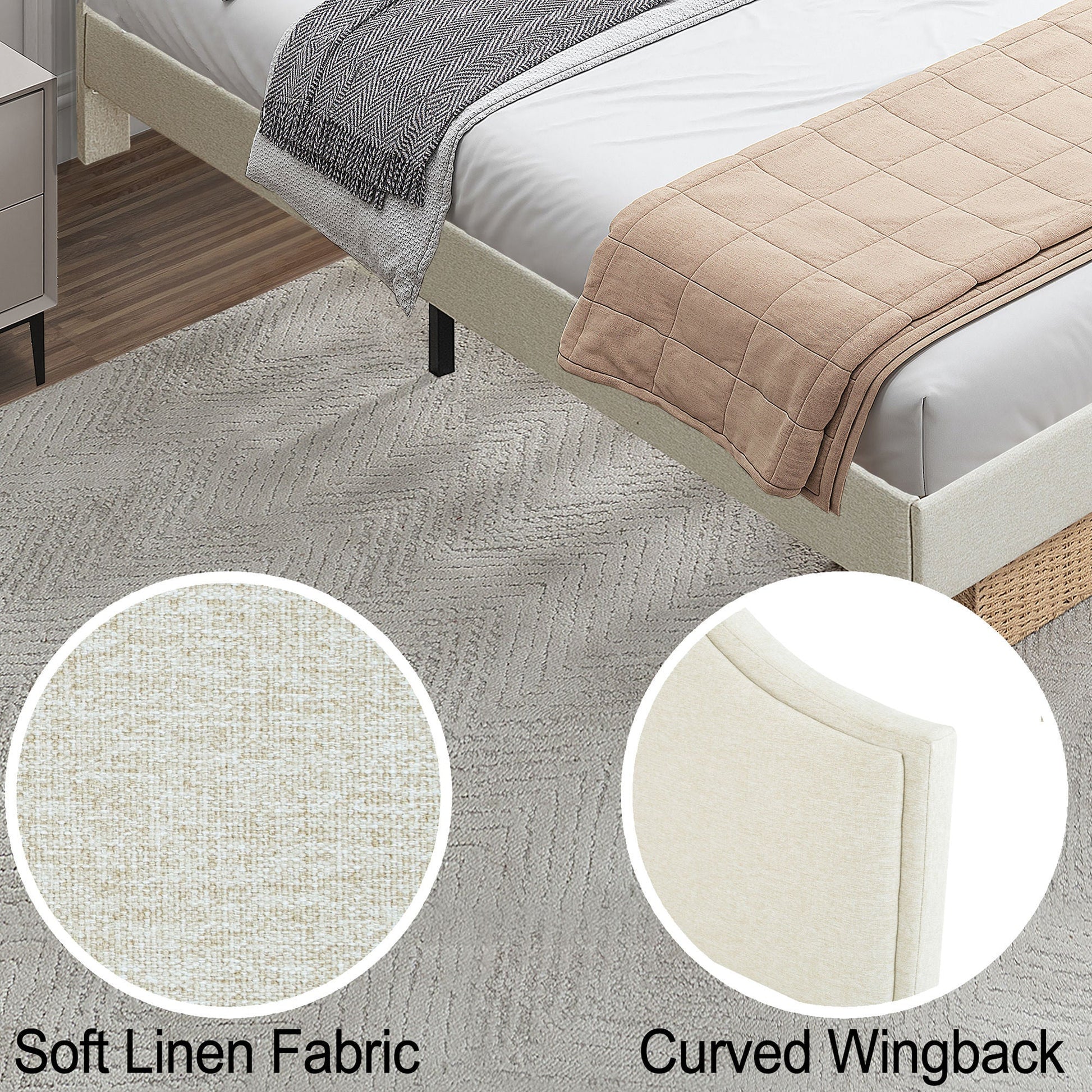 King Size Bed Frame Upholstered Platform Bed Margo - Bunk and Bed Co.