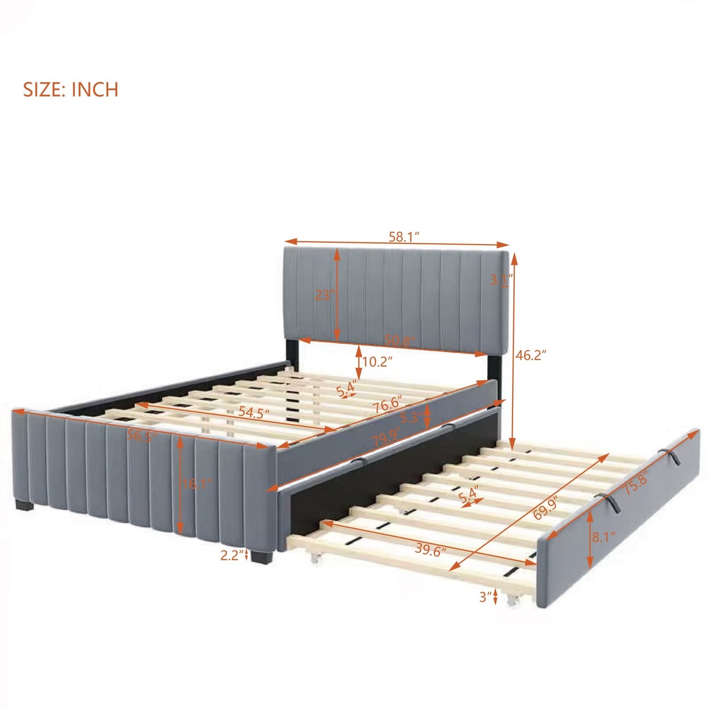 Linda Gray Velvet Full Bed with Twin Trundle - Bunk and Bed Co.