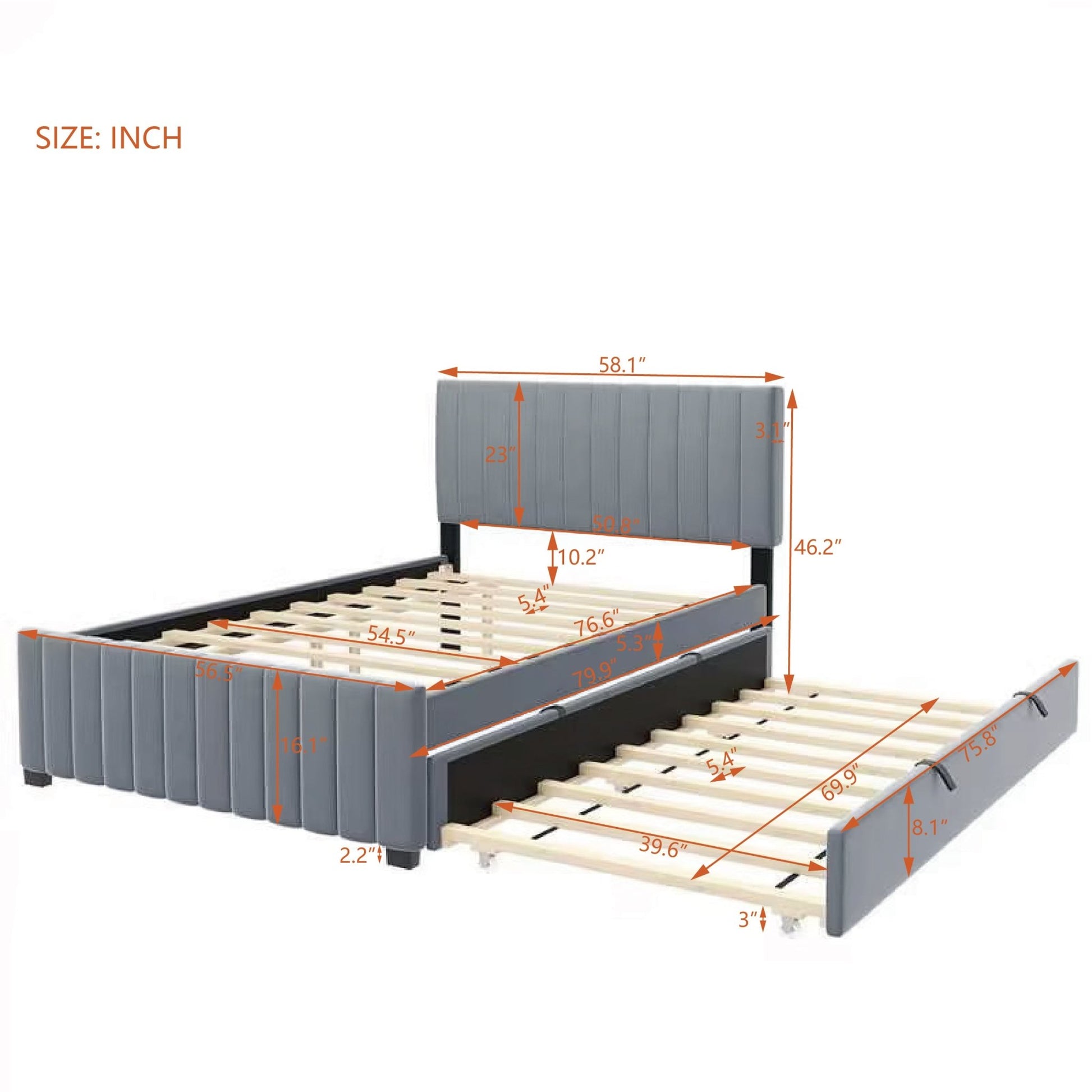 Linda Gray Velvet Full Bed with Twin Trundle - Bunk and Bed Co.