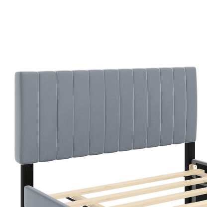 Linda Gray Velvet Full Bed with Twin Trundle - Bunk and Bed Co.