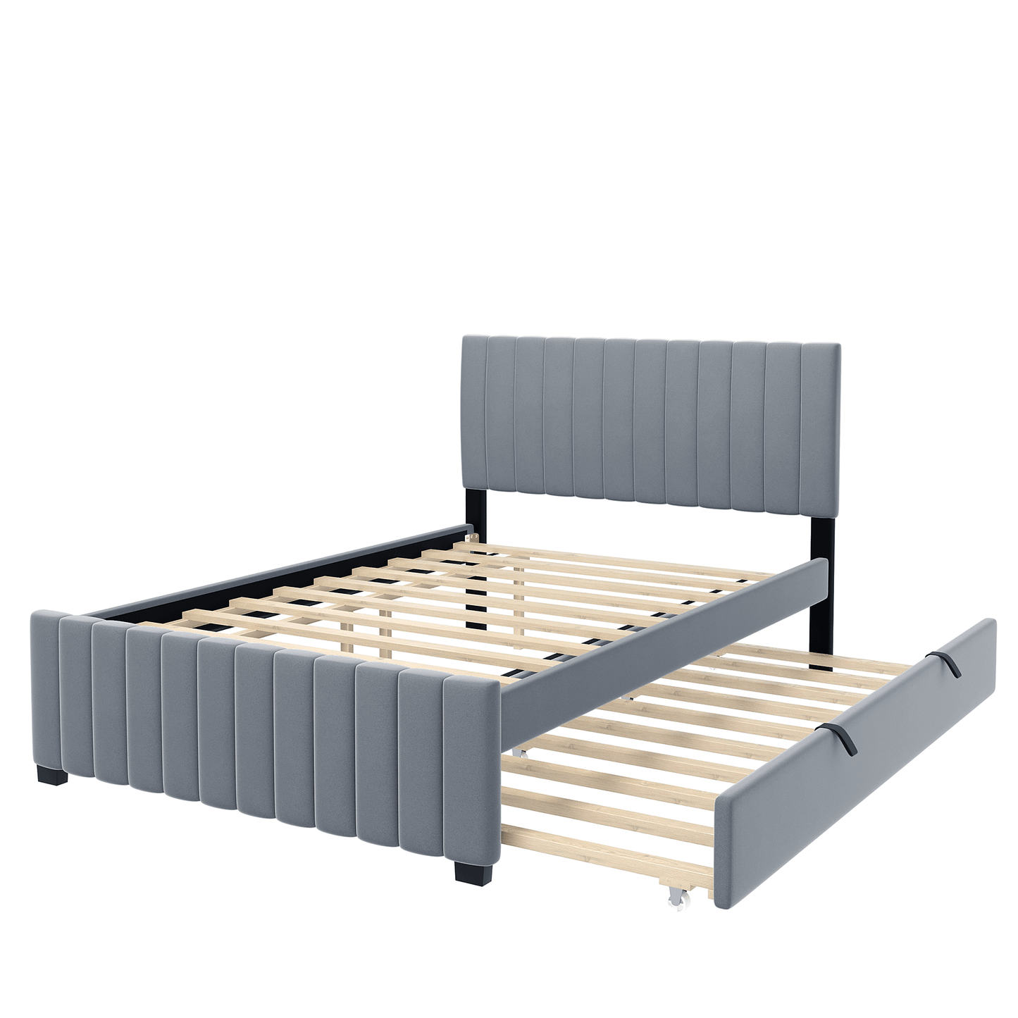 Linda Gray Velvet Full Bed with Twin Trundle - Bunk and Bed Co.
