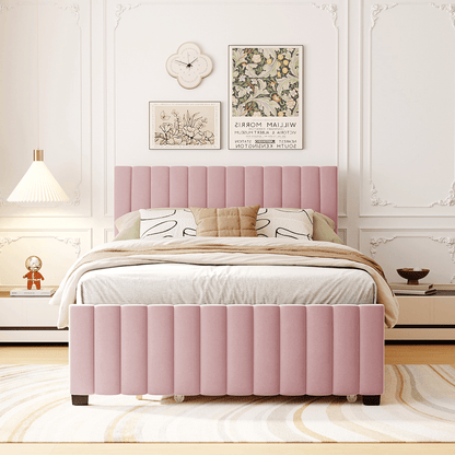 Linda Pink Velvet Full Bed with Twin Trundle - Bunk and Bed Co.