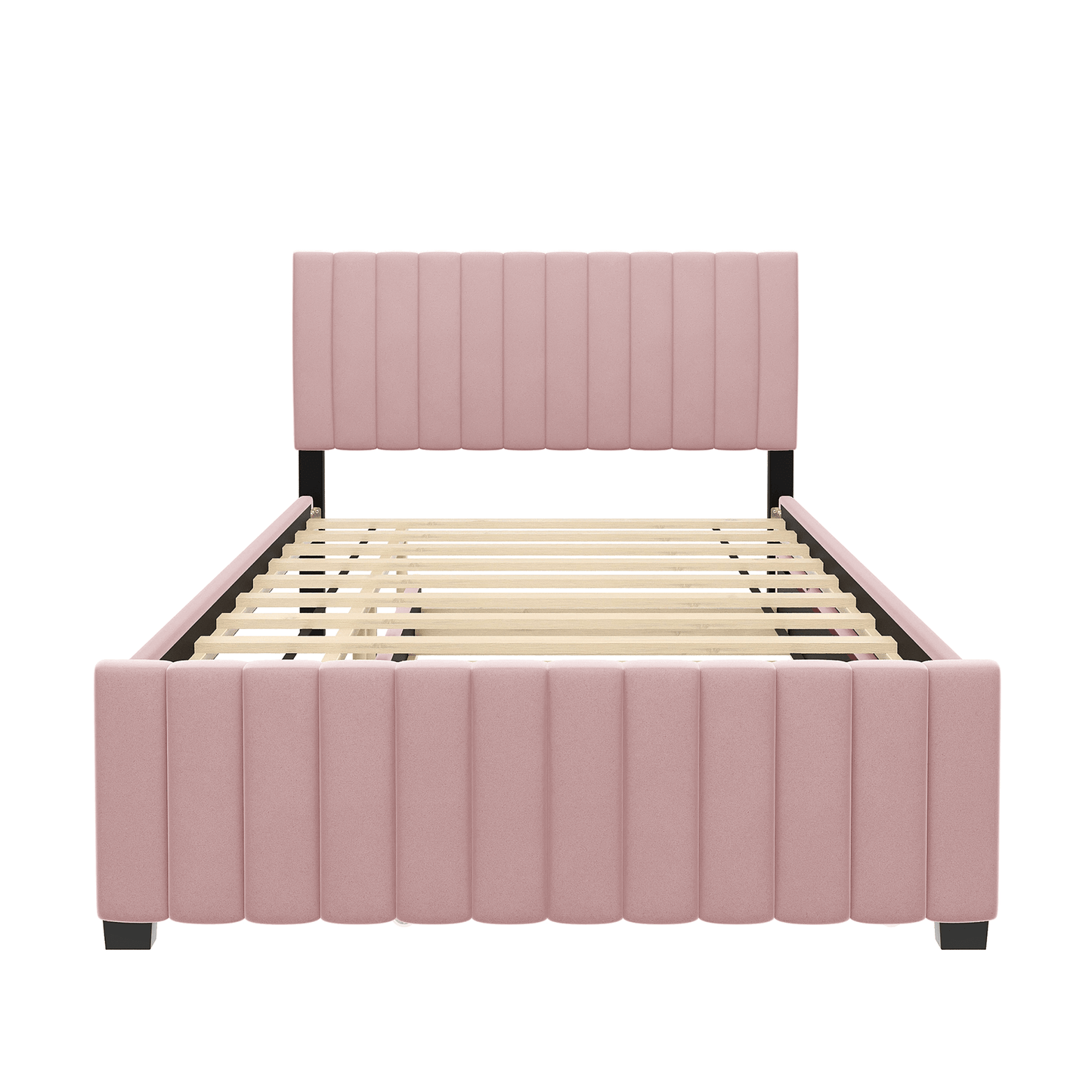 Linda Pink Velvet Full Bed with Twin Trundle - Bunk and Bed Co.