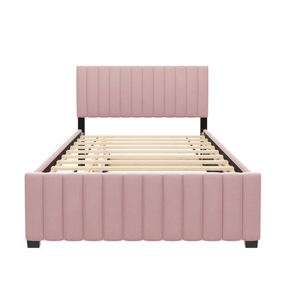 Linda Pink Velvet Full Bed with Twin Trundle - Bunk and Bed Co.