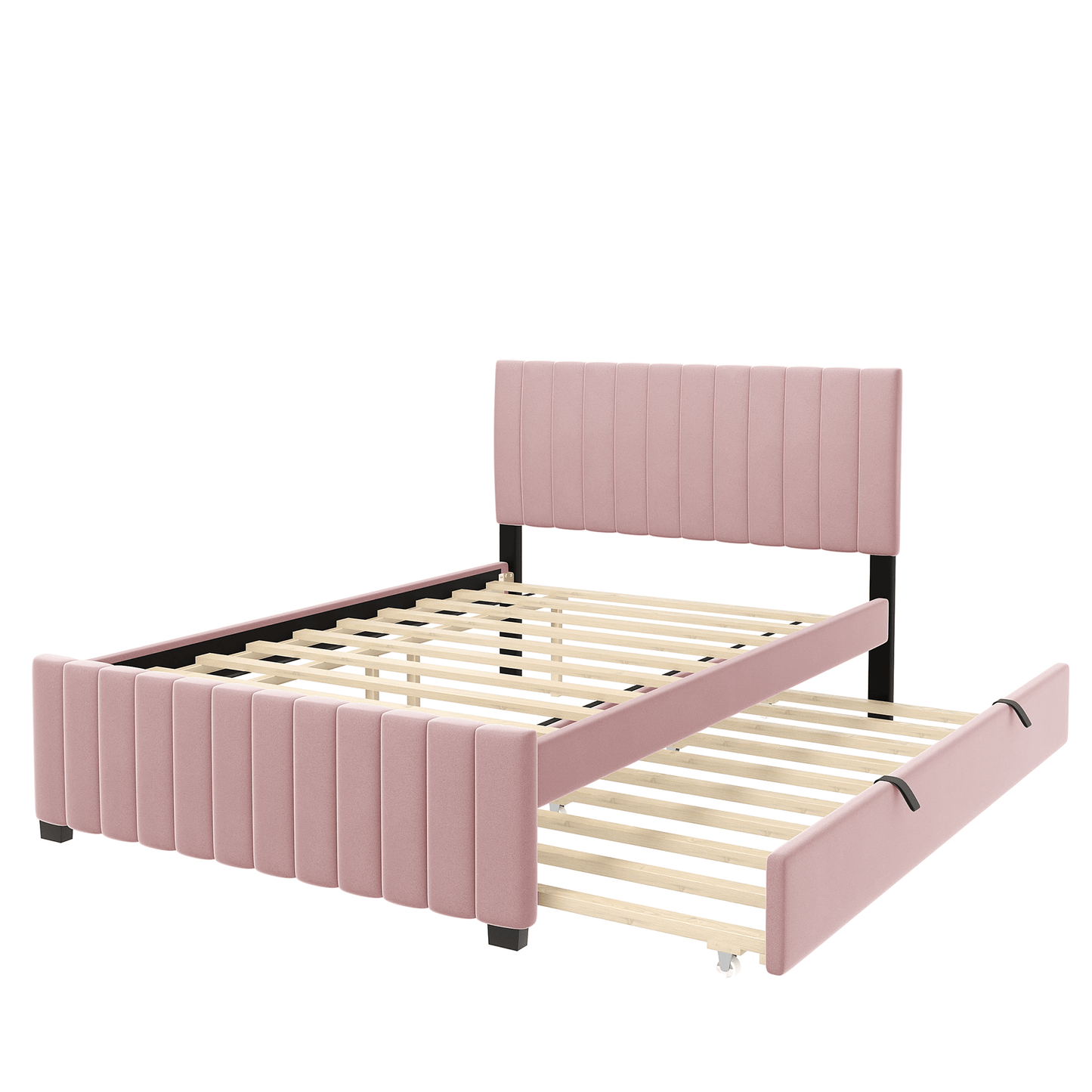 Linda Pink Velvet Full Bed with Twin Trundle - Bunk and Bed Co.