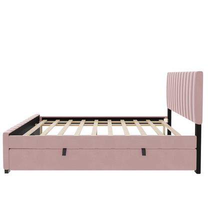 Linda Pink Velvet Full Bed with Twin Trundle - Bunk and Bed Co.