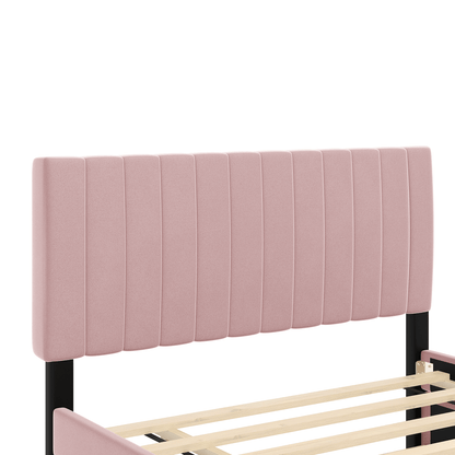 Linda Pink Velvet Full Bed with Twin Trundle - Bunk and Bed Co.