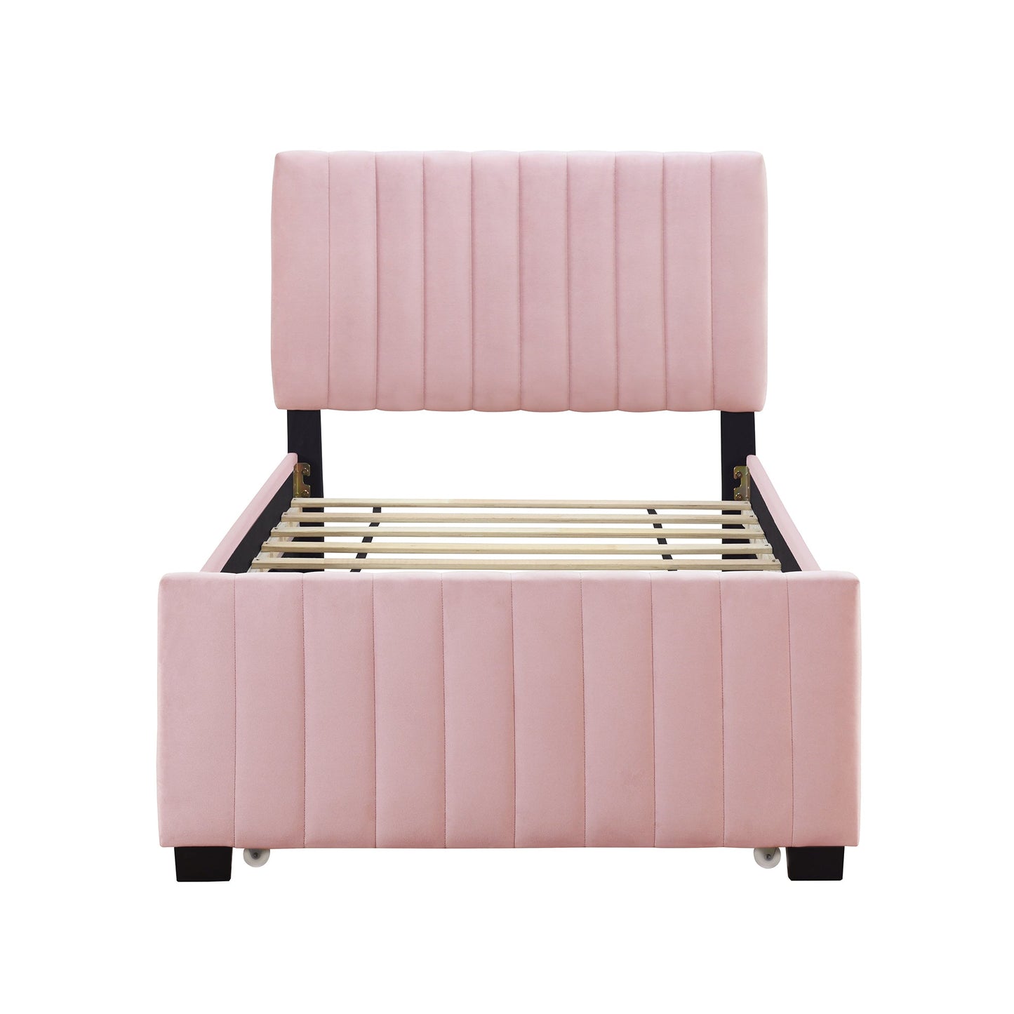 Linda Pink Velvet Twin Bed with Twin Trundle - Bunk and Bed Co.