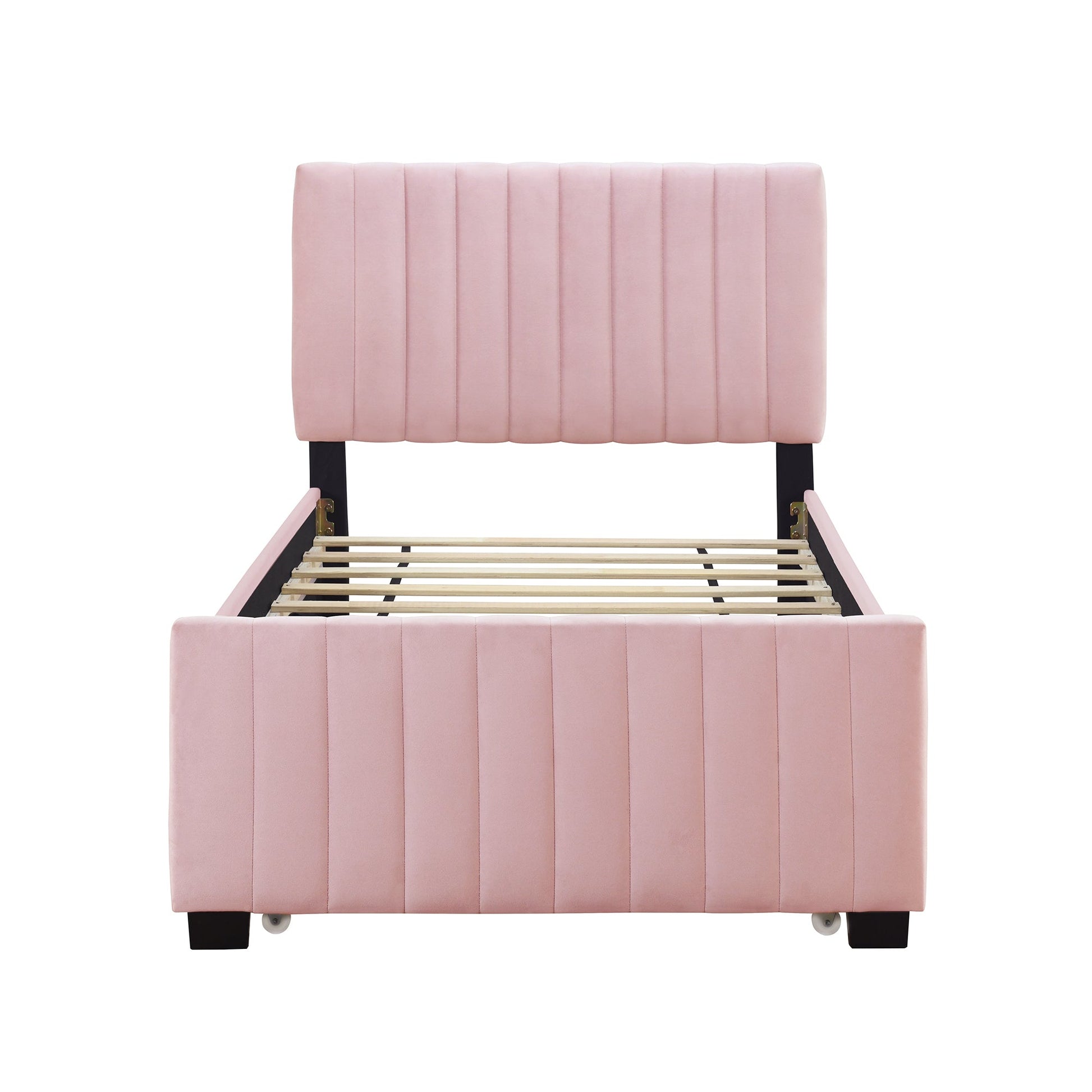 Linda Pink Velvet Twin Bed with Twin Trundle - Bunk and Bed Co.