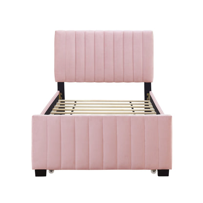 Linda Pink Velvet Twin Bed with Twin Trundle - Bunk and Bed Co.