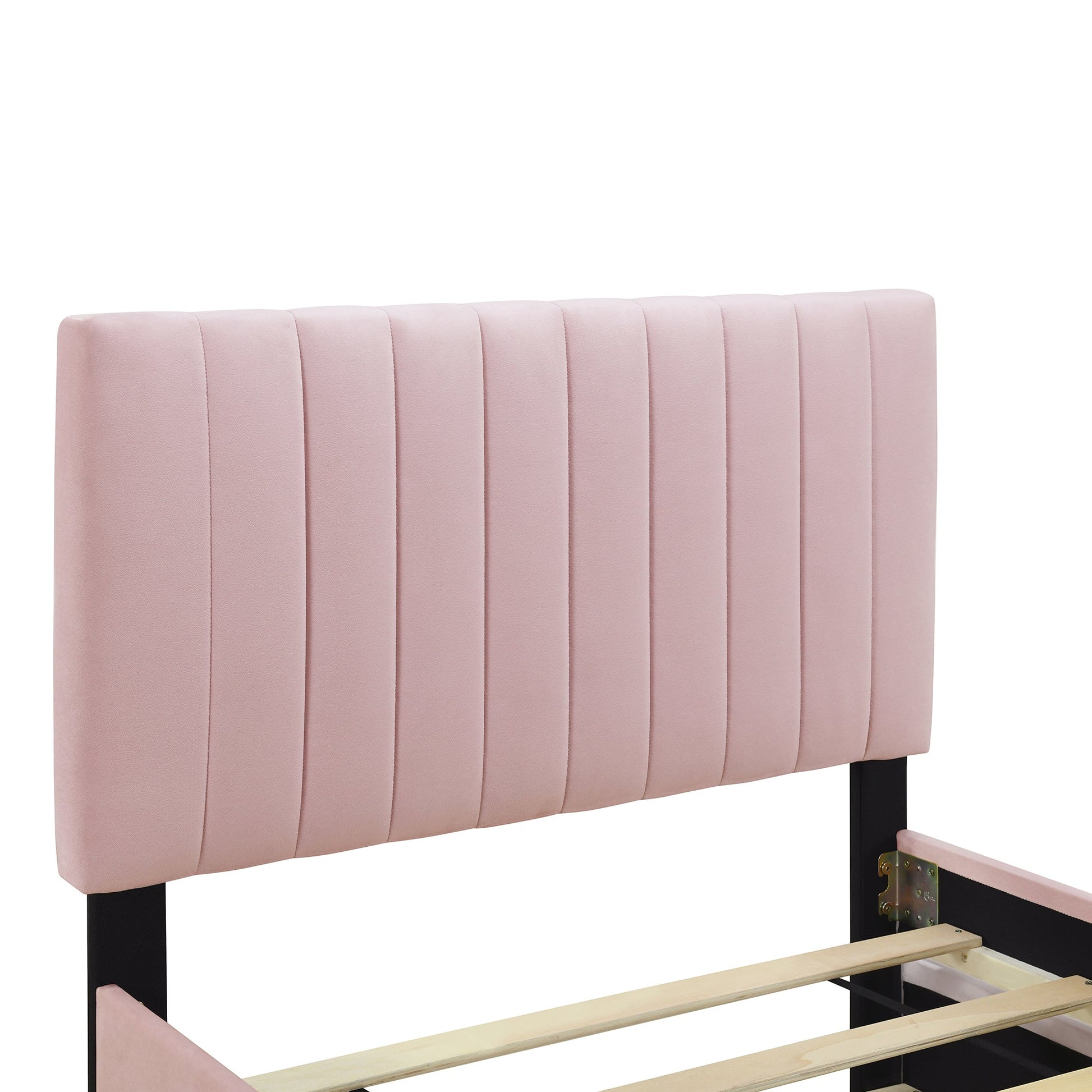 Linda Pink Velvet Twin Bed with Twin Trundle - Bunk and Bed Co.