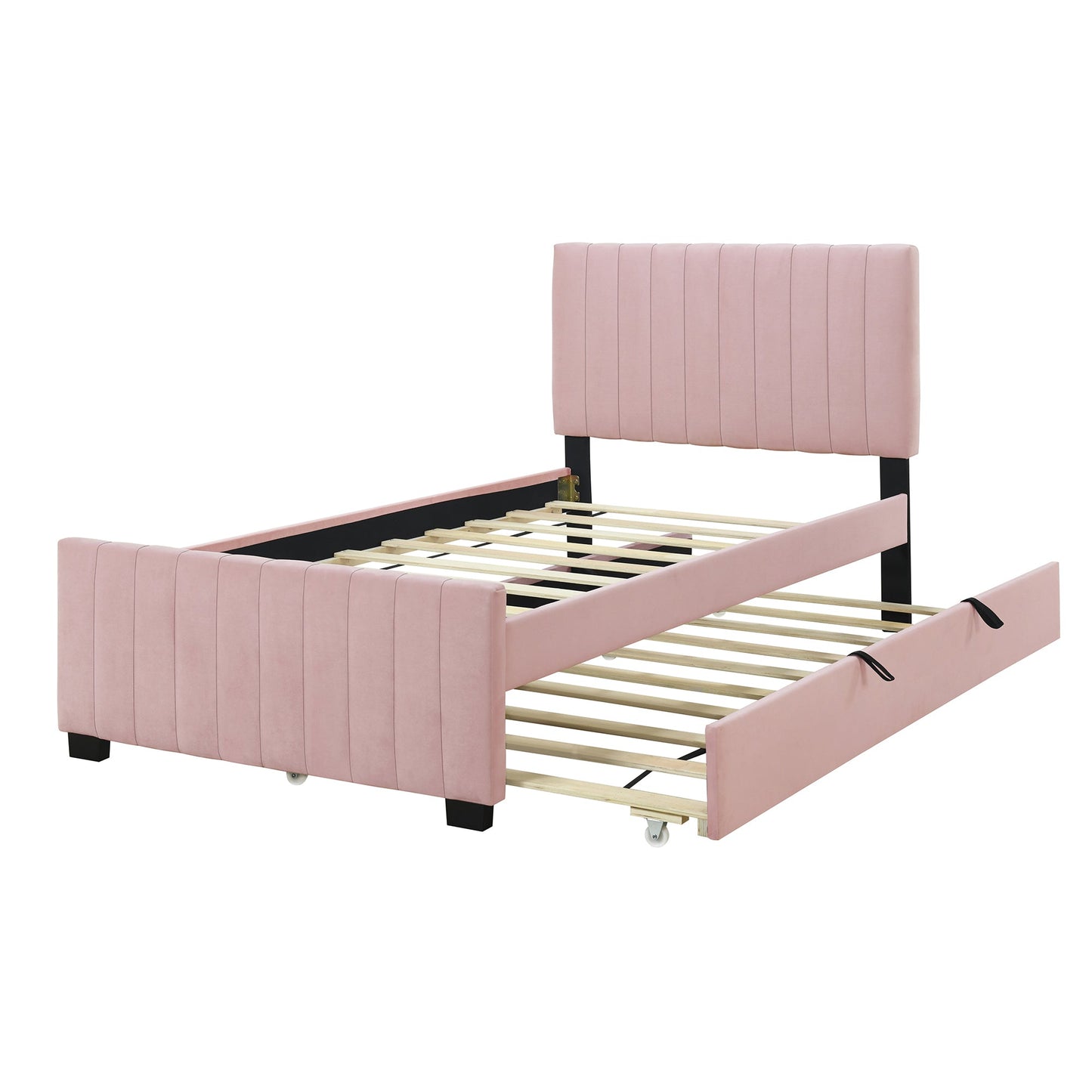 Linda Pink Velvet Twin Bed with Twin Trundle - Bunk and Bed Co.