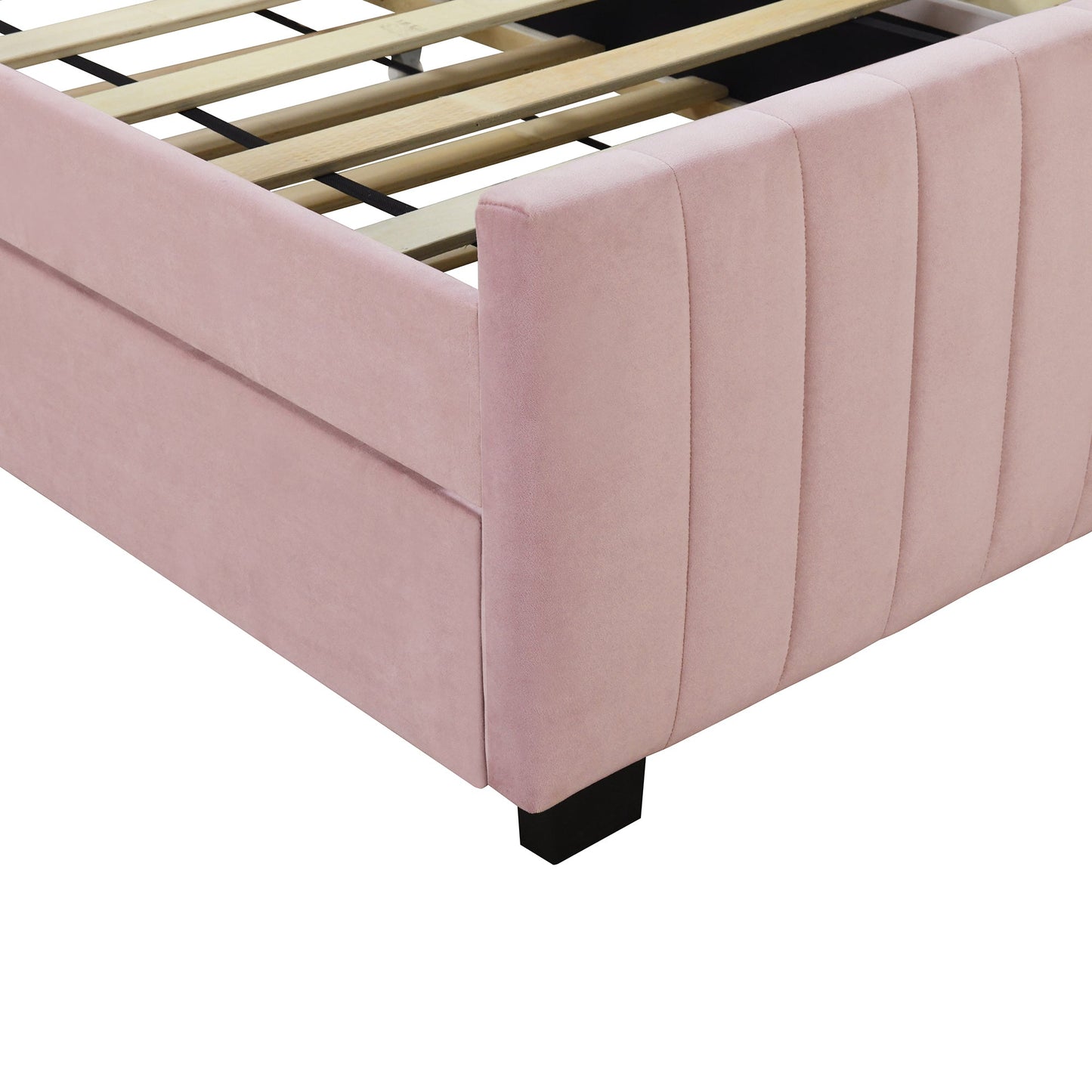 Linda Pink Velvet Twin Bed with Twin Trundle - Bunk and Bed Co.