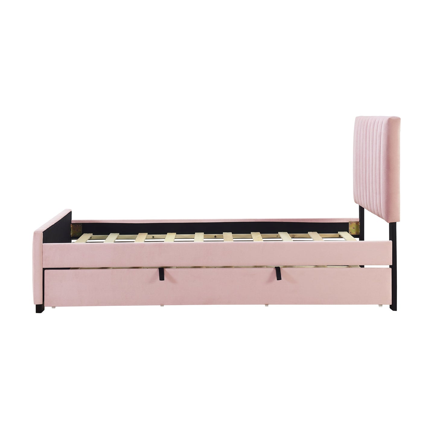 Linda Pink Velvet Twin Bed with Twin Trundle - Bunk and Bed Co.