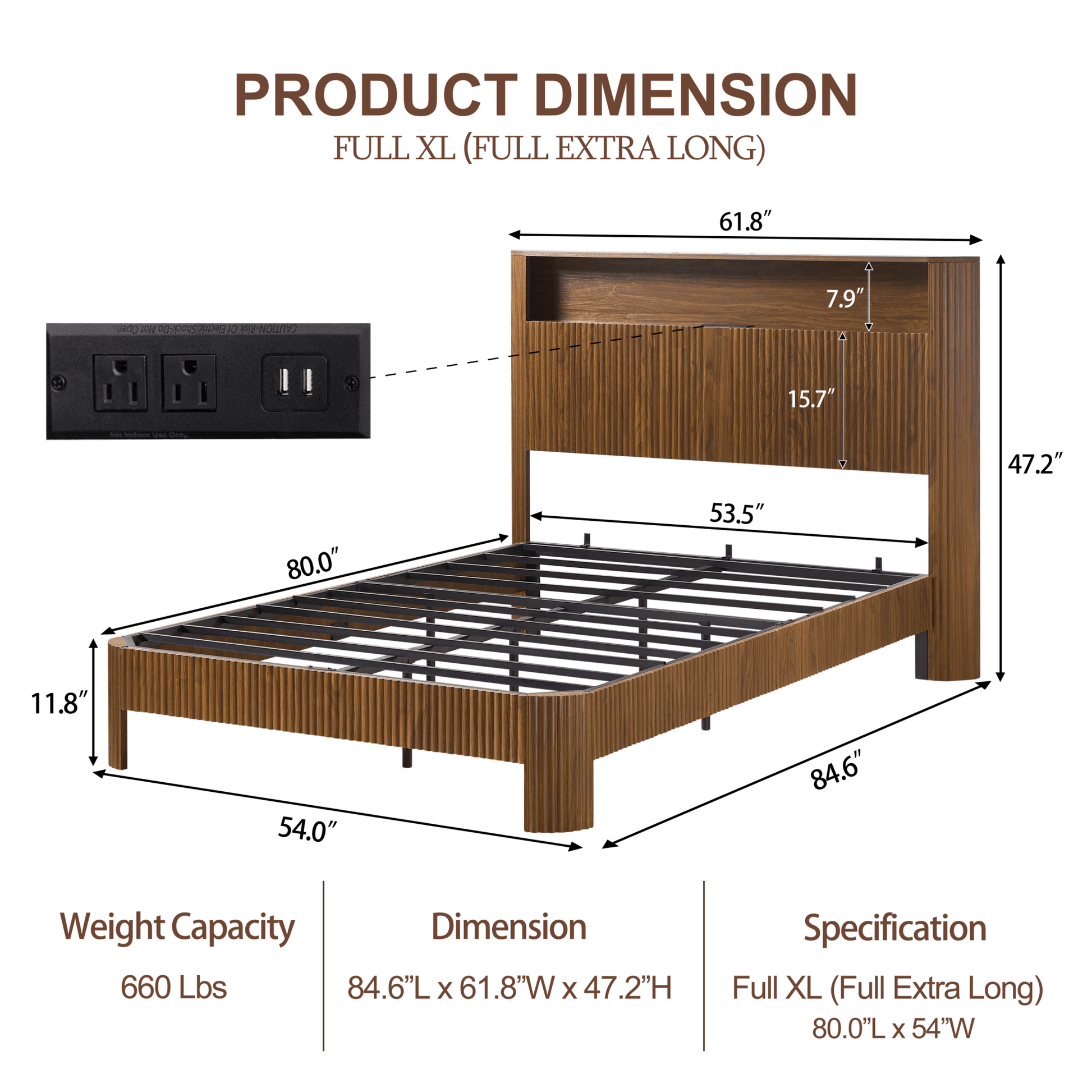 Marcus XL Full Bed Frame Extra Long Usb Charging - Bunk and Bed Co.