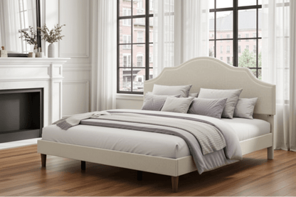 Margo Beige Linen Platform Bed with Adjustable Headboard - King - Bunk and Bed Co.