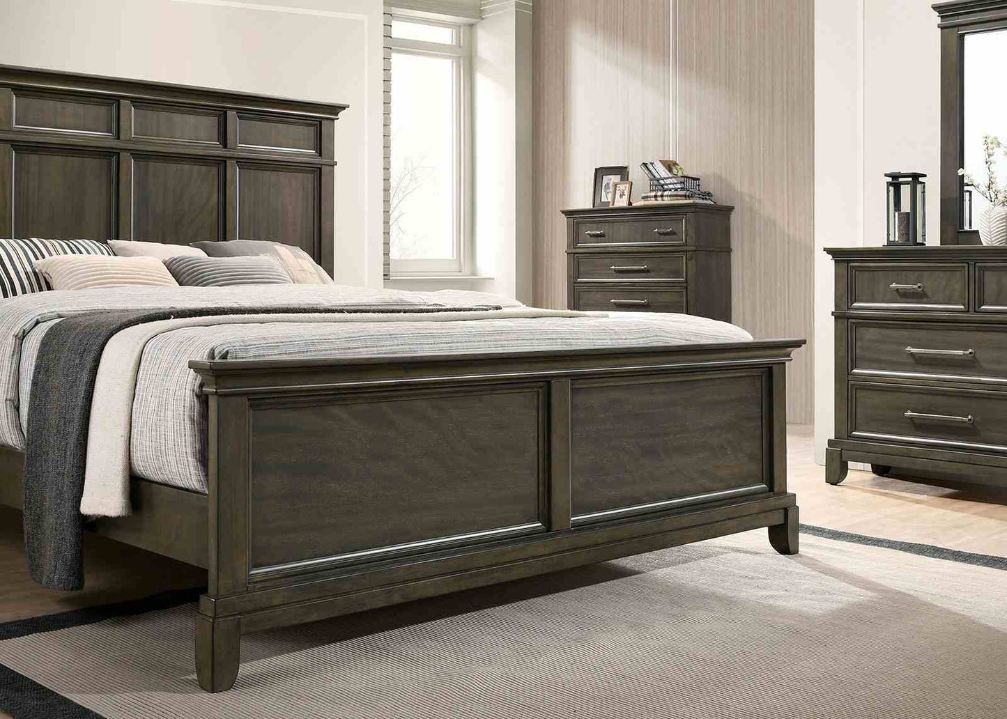 Modern Queen Size Bed Panel Style Headboard Gray - Bunk and Bed Co.
