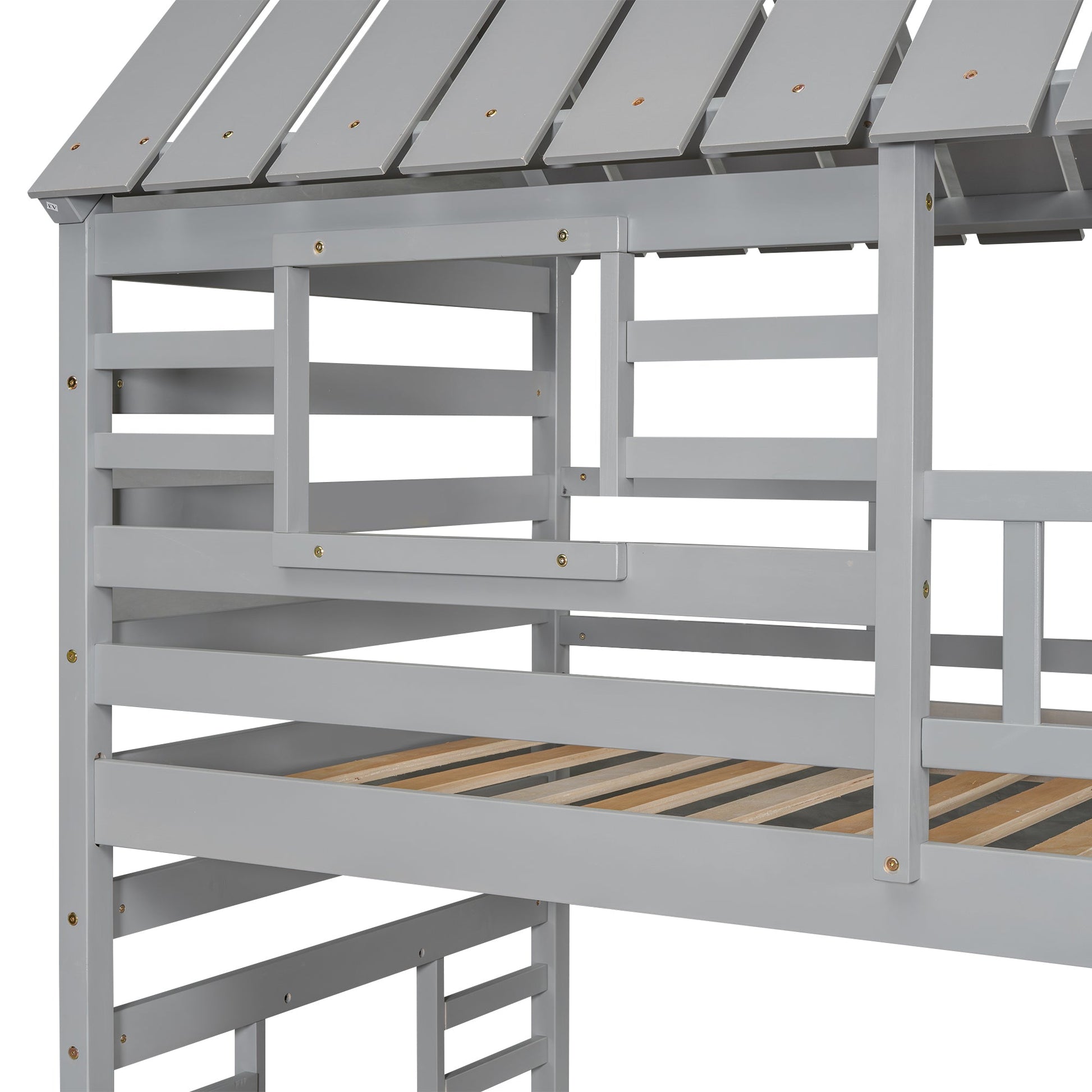 Playhouse Dream Twin Over Twin Bunk Bed with Slide & Trundle Gray - Bunk and Bed Co.