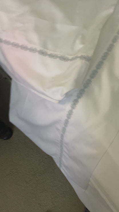 350TC Laurel Embroidered Border Sheet Set, Queen, Light Blue, 4PC